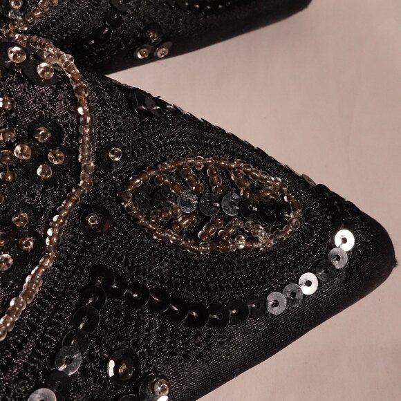 Vintage Glam Premier Collection Paris Black Beaded Kitten Heels  – Size 6 - Picture 7 of 13